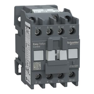 Schneider LC1E1201E7 | Contactor,Easy TeSys Control,LC1E,3P(3NO),AC-3/AC-3e,<=440V,12A,48V AC coil,50/60Hz,1NC auxiliary contact